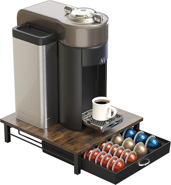 DecoBrothers Vertuo Pod Holder Drawer, 24 Large or 48 Small Nespresso Capsule Organizer, Rustic Brown