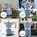 GROSCHE Milano Moka Pot - Stovetop Coffee Maker and Percolator for Espresso - 3 Cup, Indigo