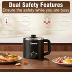 Topwit Hot Pot Electric with Steamer, 1.6L Ramen Cooker, Electric Pot for Pasta, Shabu-Shabu, Oatmeal, Soup and Egg, Portable Cooker with Dual Power Control, Dorm Room Essentials, Black