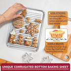 P&P CHEF 9 x 7 x 1 Inch Mini Toaster Oven Pan, Stainless Steel Small Baking Pan Oven Tray for Cooking & Roasting, Corrugated Bottom, Healthy & Sturdy, Dishwasher Safe - 2Pcs