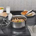 COOKER KING 2 Quart Stainless Steel Saucepan, Nonstick Sauce Pan, Ceramic Suce Pot with Tempered Glass Lid, Induction Pot Compatible with All Cooktops, Dishwasher & Oven Safe(PFAS/PFOA/PTFE Free)