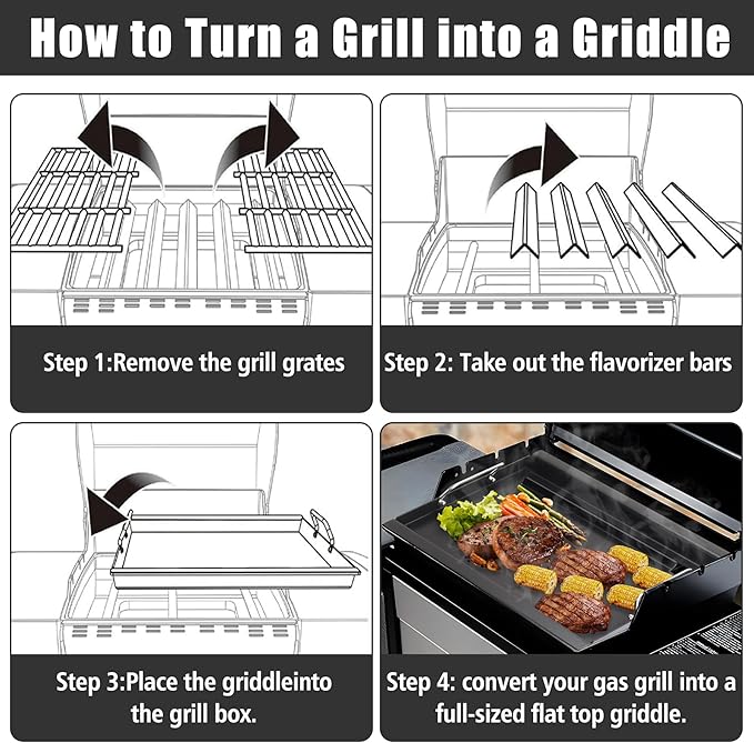 SafBbcue 97888 Full Size Griddle Inserts for Monument 24367 24633 13892 17842 35633 41847NG Grill Flat Top Griddle for Monument Replacemnt Parts 35633G 35633B D405 D425, Carbon Steel