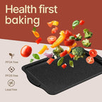 BAKKENMASTER 18-Piece Kitchen Oven Baking Set: Nonstick Gray Marble Coating, Carbon Steel Bakeware, Silicone Handles, Dishwasher Safe, Professional Quality, PFOA-Free