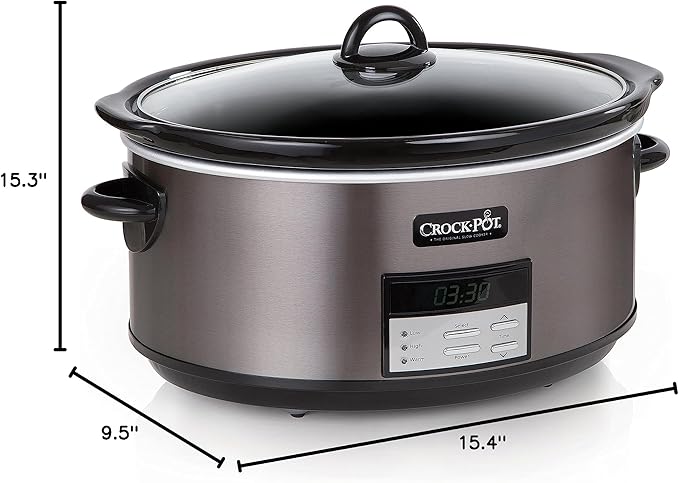 Crock-Pot Large 8-Quart Programmable Slow Cooker with Auto Warm Setting Black Stainless Steel