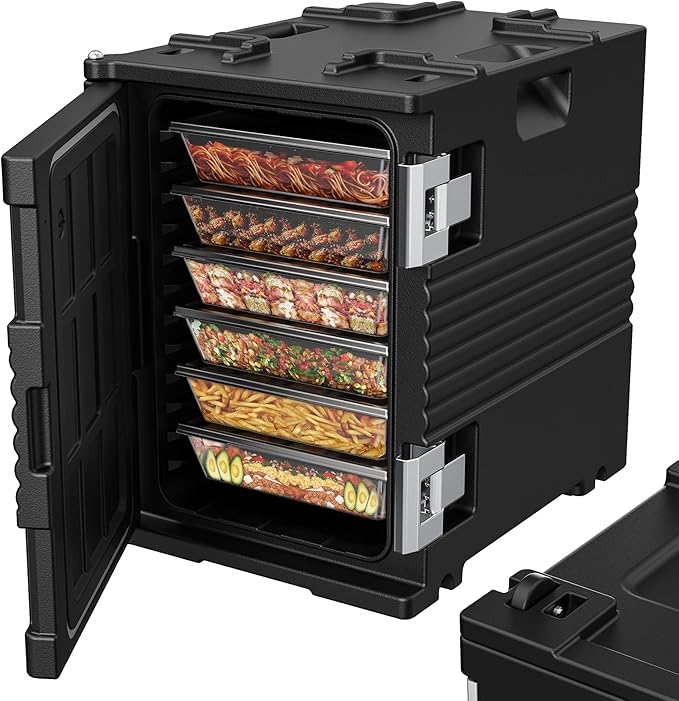 95Qt Non-Electrical Food Warmer with Wheels, 304 Stainless Steel Latch, Catering Food Warmers for Parties LLDPE Insulated Food Carrier for 6 Full-Size Pans(NOT Included), Hot Boxes for Catering