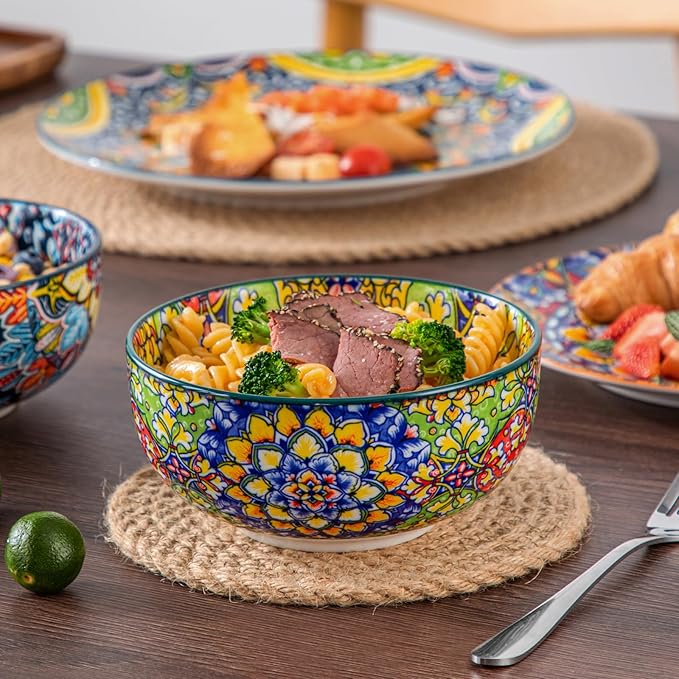 vancasso 12 Pieces Dinnerware Sets, Plates and Bowls Set, Porcelain Dishes Set for 4, Microwave and Dishwasher Safe, Scratch Resistant, Bohemian Style Dining Ware Service for 4, Series SIMI
