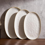 famiware Serving Platter, Oval 15.59/14.3/12.9inch Serving Dishes for Entertaining, Serving Bowls, Dishwasher Safe, Stoneware Serving Trays for Party, Food, Turkey, Cheese, Reactive Glaze, Matte White