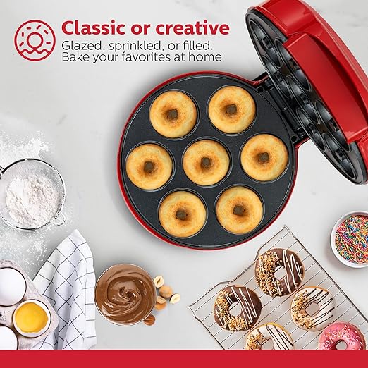7-Count Mini Donut Maker – Makes 7 Donuts in Minutes, Non-Stick Plates, Compact Upright Storage, Easy to Use & Clean – Fun Baking Appliance for Kids, Adults, and Breakfast Treats