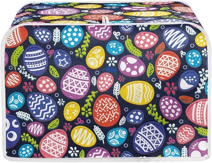 JEOCODY Easter Toaster Cover Egg Print Toaster Covers 4 Slice Wide Slot Dustproof Fingerprint Protectors and Greasy Protection Anti-sputtering Machine Washable Women Gift