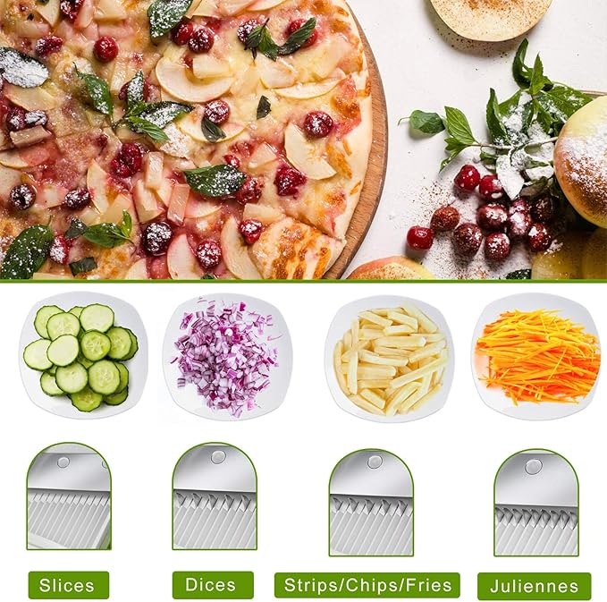 ONCE FOR ALL Safe Mandoline Slicer 5 in 1 Vegetable Cutter, Strips Julienne Dicer Adjustable Thickness 0.1-8 mm for Kitench Fast Meal Prep (Light Blue)