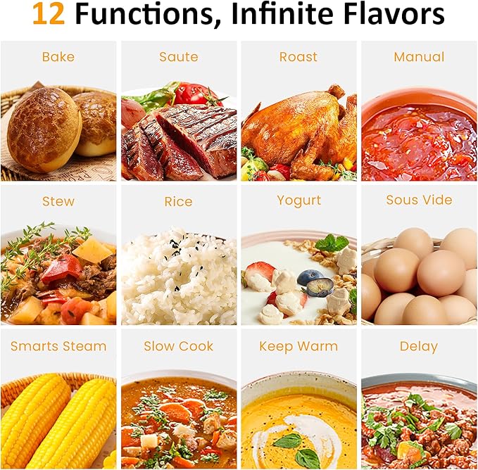 12 in 1 Programmable 8 Quart Slow Cooker, Multi-Cooker Food Warmer with Digital Timer, Temp Control, Removable Cast Aluminum Pot & Dishwasher-Safe Tempered Glass Lid, Stainless Steel
