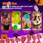 3 Pack Halloween Gummy Skull Candy Molds Silicone,Halloween Mini Skull Mold with 2 Droppers for Chocolate, Candy,Ice Cube - Orange，Red，Black