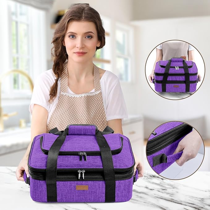 BAGSPRITE Expandable Insulated Casserole Carrier for Hot or Cold Food, Casserole Dish Carrying Case,Thermal Lasanga Lugger Tote for Pockluck, Parties, Picnic, Fits 9" x 13" Baking Dish,