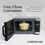 Farberware 0.7 Cu. Ft. Countertop Microwave Oven – 700 Watts Power, Auto Cook Settings, Defrost, Easy Clean and Child Safety Lock - Stainless