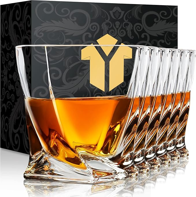 KITNATS Old Fashioned Whiskey Glasses 10 OZ Rocks Glasses Set of 6, Gift Box - Barware For Bourbon, Scotch, Rum glasses, for Men Women