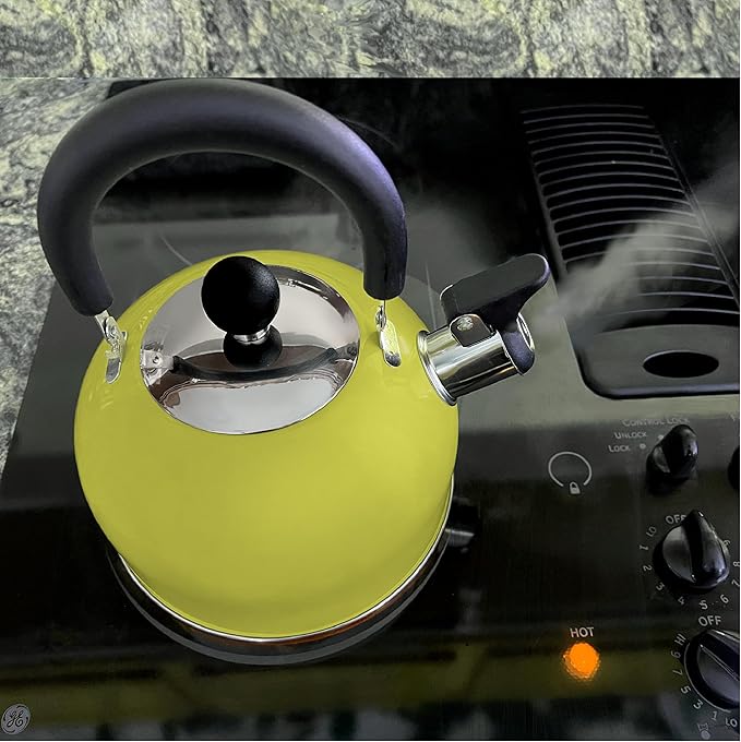 Lily's Home 2 Quart Stainless Steel Whistling Tea Kettle, the Perfect Stovetop Tea and Water Boilers for Your Home, Dorm, Condo or Apartment. (Pastel Yellow)