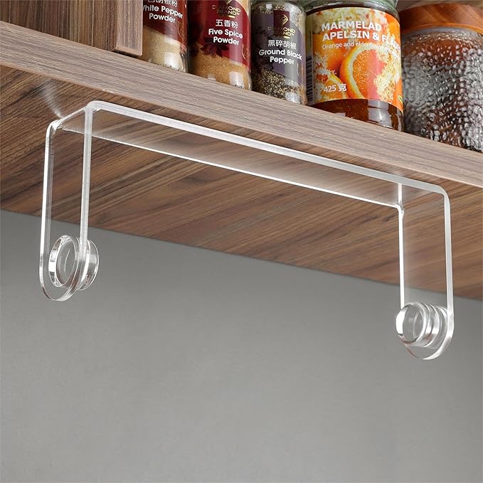 ZUNTO Acrylic Paper Towel Holder - Adhesive Paper Towel Roll Holder Under Cabinet, Clear Plastic Wall Mounted Paper Towel Rack for Kitchen, Frees up Counter Space