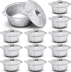 Ziliny Disposable Aluminum Pot with Lid Round Foil Pans Disposable Cookware Food Container for Vacation Trips Camping Baking Heating Cooking(12 Pcs,74.4 oz)