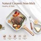 SENSARTE Nonstick Ceramic Grill Pan for Stove Tops, Square Grilling Pan with Pour Spouts, Non Toxic Durable Grill Skillet for All Stoves(Gas,Electric,Induction) PTFE,PFAS,PFOA Free, 12Inch (White)