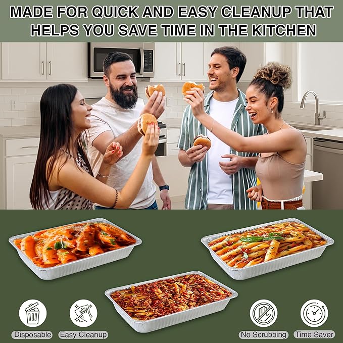 INFINITY EL Disposable Aluminum Foil Pans 25 Pack | Half Shallow 12.5" x 10" x 1.5" Deep Disposable Baking Pan | Heavy Duty Aluminum Pan for Roasting Turkey, Lasagna, Thanksgiving, Christmas & Parties