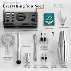 BARE BARREL® Mixology Bartender Kit Bar Set | 14-Piece Cocktail Shaker Set | Martini Barware Mixing Tools for Home Bartending | 35 Recipe Cards | Gift Set (28oz Boston Shaker, Silver/Black)