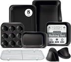 Country Kitchen Nonstick Stackable Bakeware Set - Deluxe Heavy Duty, Durable, Easy Release Baking Set, 8 Pcs, Black