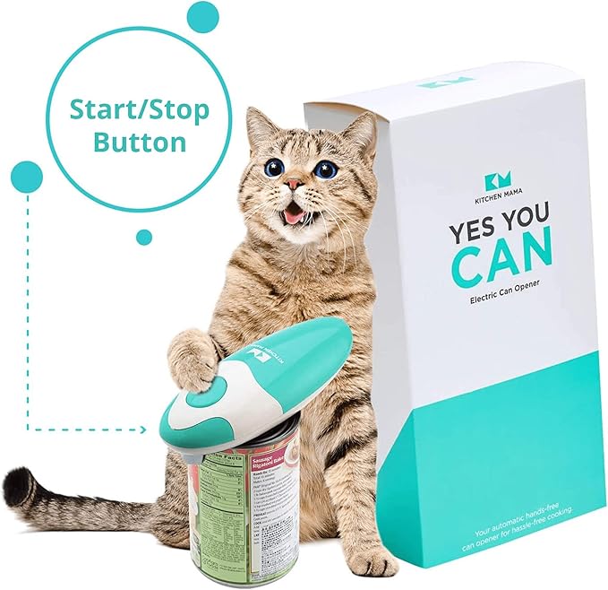 Kitchen Mama Auto Electric Can Opener: Open Your Cans with A Simple Press of Button - Automatic, Hands Free, Smooth Edge, Food-Safe, Battery Operated, YES YOU CAN (Teal)