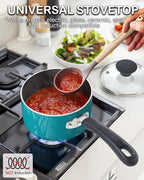 Cook N Home Non Stick Sauce Pan, 2 Quarts Saucepan with Glass Lid, Nonstick Small Multi-purpose Pot, Milk Chocolate Aluminum Cooking Pot Pan with Stay-Cool Handle, Turquoise