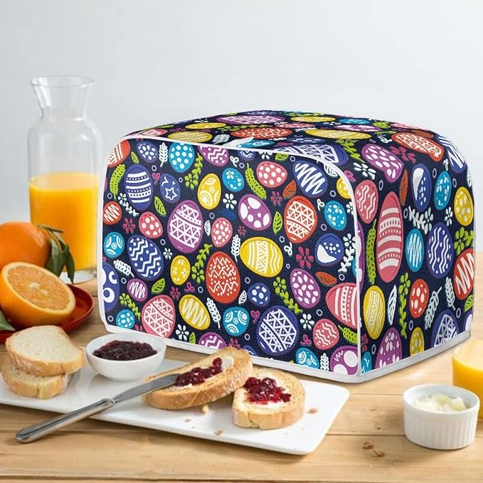 JEOCODY Easter Toaster Cover Egg Print Toaster Covers 2 Slice Wide Slot Dustproof Fingerprint Protectors and Greasy Protection Anti-sputtering Machine Washable Women Gift
