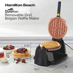 Hamilton Beach Belgian Waffle Maker with Removable PFAS-Free Durathon Nonstick Coated Plates, Easy Flip, Ceramic Grids, Black (26031)
