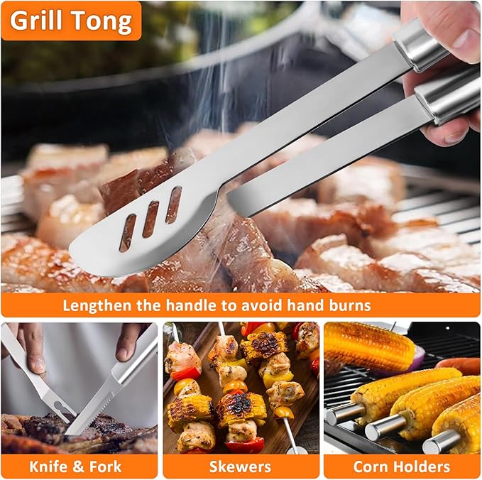 18-Piece BBQ Grill Accessories Set | Ultimate Grilling Tools for Men - Heavy Duty Stainless Steel BBQ Utensils Kit with Aluminum Case & Grill Brush for Dad (18pcs)