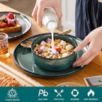 vancasso Starry 18 Pieces Dinnerware Sets for 6, Green Reactive Glaze Dishes Sets, Ceramic Plates and Bowls Set, Dinner Salad Dessert Plates, and Cereal Bowls Set, Dishwasher and Microwave Safe