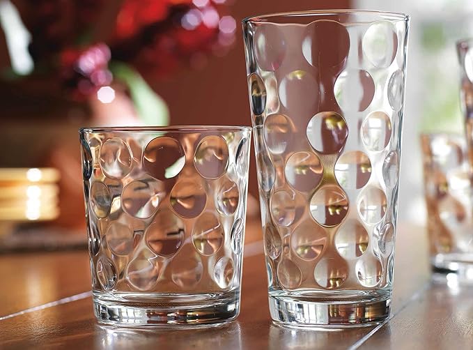 Home Essentials & Beyond Glassware Drinking Glasses Set Of 8 4 Highball (17 oz.) Kitchen Glasses | 4 (13 oz.) Rocks Glass Cups for Water, Juice and Cocktails.