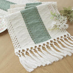 FEXIA Sage Green Table Runner 48 Inches Long with Tassels Boho Macrame Farmhouse Table Runners for Home Decor Party Bohemian Rustic Bridal Shower Dining Decorations (12x48 Inches)