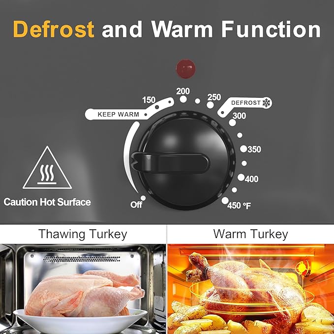 Sunvivi Roaster Oven, Electric Roaster Oven with Viewing Lid, 30lb 26-Quart Turkey Roasters with Unique Defrost/Warm Function, Large Roaster with Removable Pan & Rack, Stainless Steel, Grey