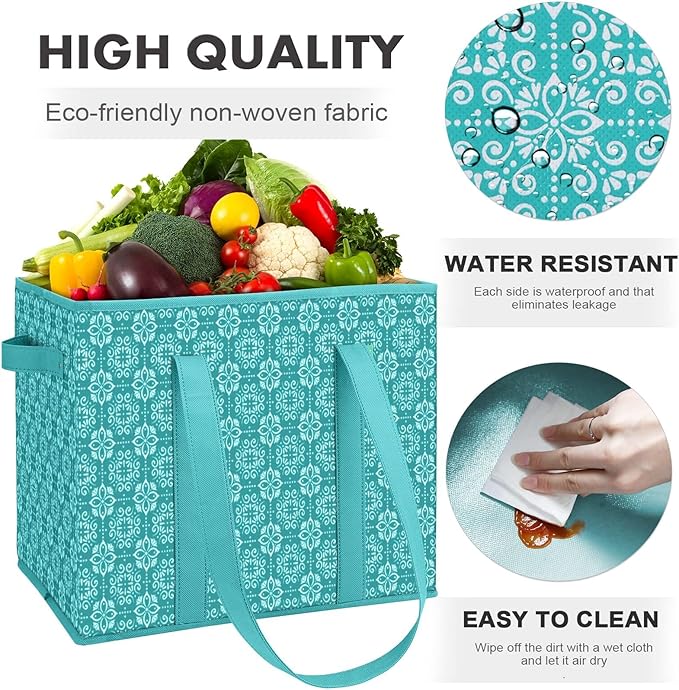 WISELIFE Reusable Grocery Bags [3 Pack],Large Grocery Tote Bag Water Resistant Shopping Bags Foldable Grocery Bag for Clothes,Shoes and Picnic,Green