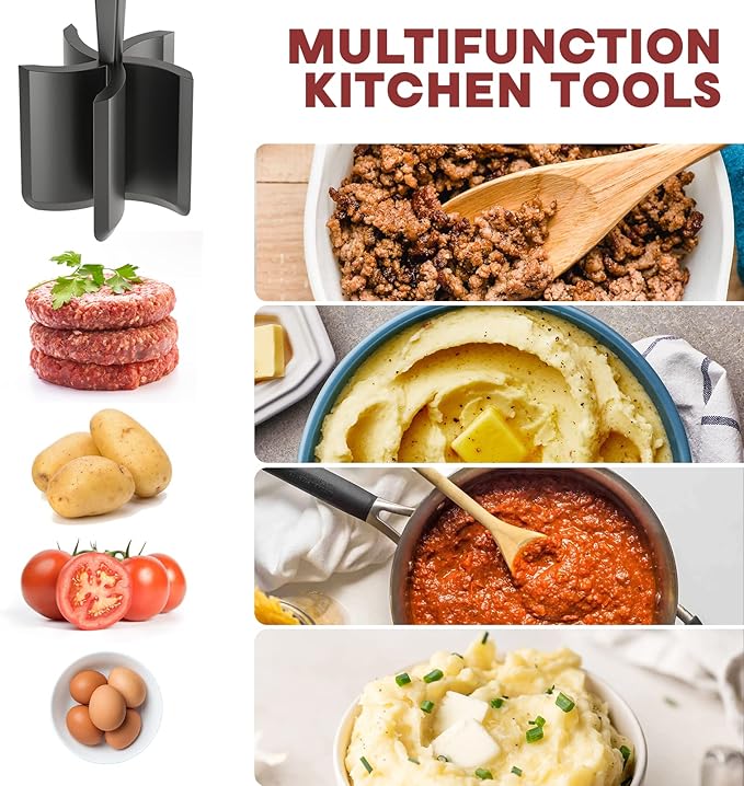 2 Pcs Meat Chopper, Upgrade Hamburger Smasher, Premium Heat Resistant Meat Masher for Ground Beef, Ground Turkey and More, Non Stick Mix Grinder