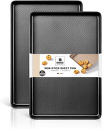 HONGBAKE 2 Pack Jelly Roll Pan Set 15x10, Cookie Sheets for Baking with Diamond Texture, Baking Sheets Non Stick, Non Toxic Oven Trays for Cooking, Heavy Duty 57% Thicker Carbon Steel, Dark Gray