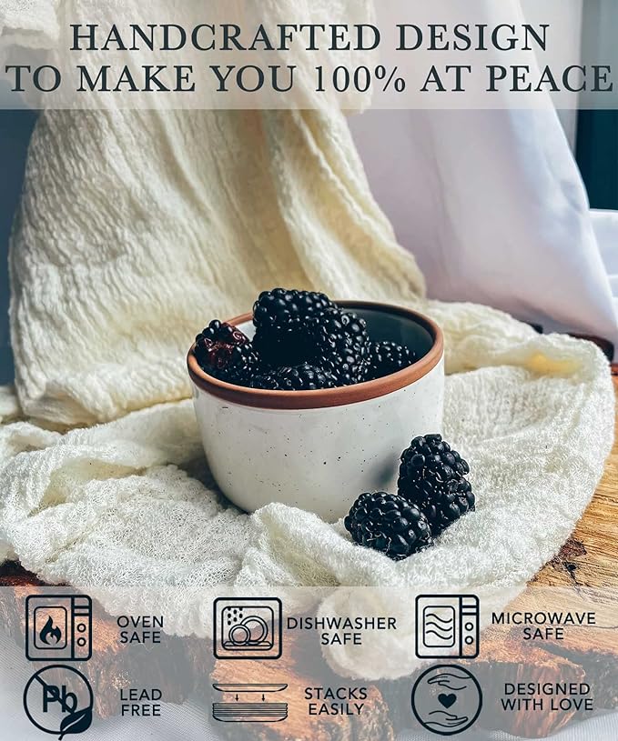 Mora Ceramic Ramekins - 4oz, Set of 6 - Small Oven Safe Baking Dishes/Cups - For Personal Pudding, Creme Brulee, Souffle, Serving Dip, Custard, Ice Cream - Single Mini Bowls - Vanilla White