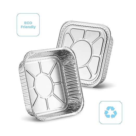 MontoPack 8” Disposable Aluminum Foil Square Baking Pans | 8 x 8 Cake Pan Tin for Broiling, Toaster Oven, Meal Prep, Roasting, Take Out | 20 Pack (8" X 8" With Lids)