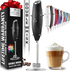 Zulay Kitchen Double Whisk Milk Frother – Handheld Foam Maker for Coffee, Lattes, Matcha, Hot Chocolate & Cappuccinos – Whip Creamy Froth in Seconds, Portable & Easy to Use