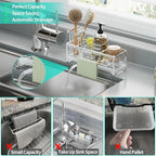 HapiRm Sponge Holder for Kitchen Sink - Self-draining Sink Caddy with Brush Holder and Dishcloth Holder, Stainless Steel Kitchen Organizer - Silver