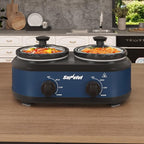 Sunvivi Double Slow Cooker,2 Removable Pots Small Mini Crock Buffet Server and Warmer with Adjustable Temp, Visible Glass Lids, Dishwasher Safe, 2 x 1.25 Quart, Blue