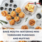 Nordic Ware Cast Aluminum Petite Popover Pan 1/4 Cup Each, 12 Cavity, Silver/Gray (Pack of 3)