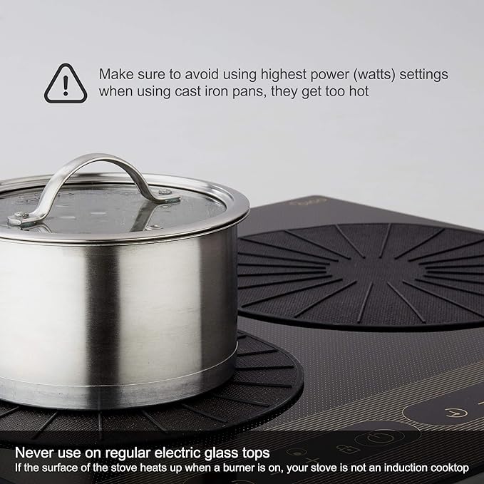 Lazy K Induction Cooktop Mat - Silicone Fiberglass Scratch Protector - for Magnetic Stove - Non Slip Pads to Prevent Pots from Sliding During Cooking_ Black (9.4inches)