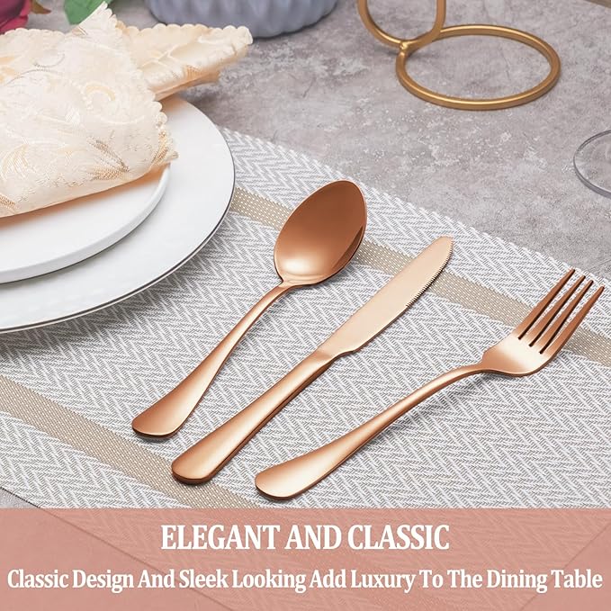 20 Pcs Rose Gold Silverware Set Service for 4, Premium Stainless Steel Flatware Set, Cutlery Utensil Set, Durable Home Kitchen Eating Tableware Set, Include Fork Knife Spoon Set, Dishwasher Safe