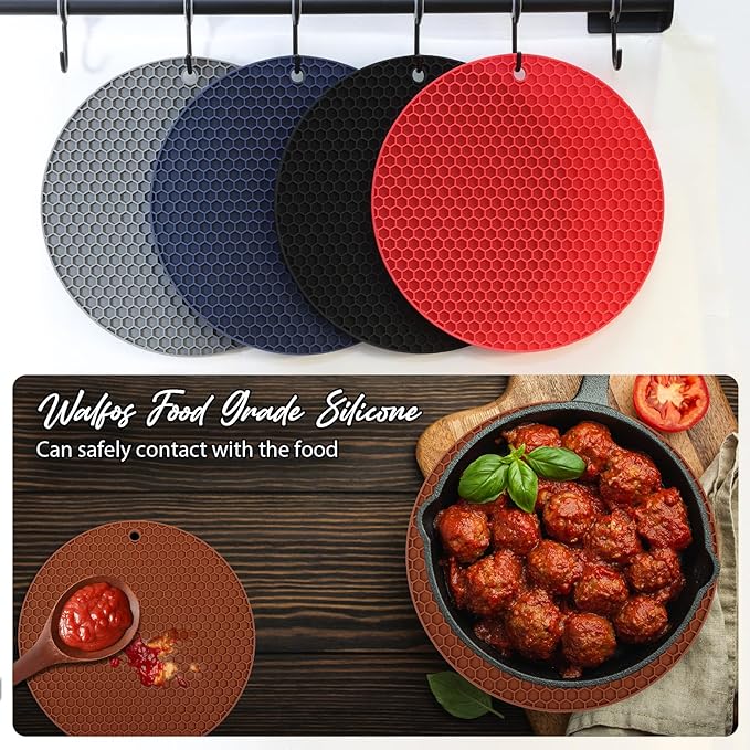 Joyhalo Trivets for Hot Dishes - Hot Pads for Kitchen, Silicone Pot Holders for Hot Pots and Pans, Silicone Mats for Kitchen Countertops, Table, Flexible Easy to Wash and Dry, Brown
