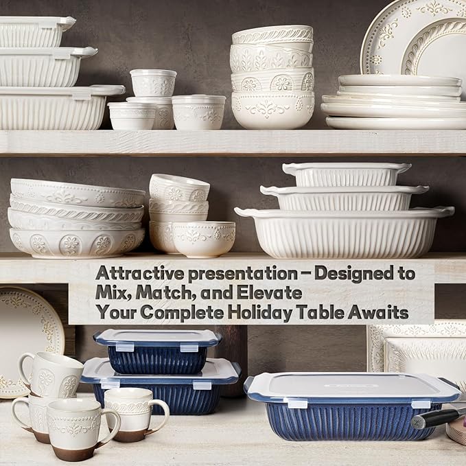 Artena Baking Dish 2.3 Quarts, Casserole Dishes For Oven, Baking Pan With Handles, Lasagna Pan Deep, Large Casserole Dish, Rectangular Ceramic Bakeware, Blue (Baking Dish With Rack)