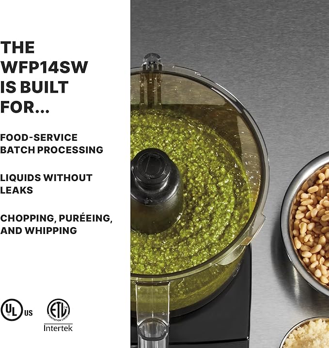 Waring Commercial WFP14SW 3.5 Quart Food Processor, 1 HP Motor, Low Profile Design, Patented LiquiLock Seal Bowl System, Includes Whipping Disc and a Standard S blade for Chopping, Pureeing, and Emulsyfying, 120V, 5-15 Phase Plug