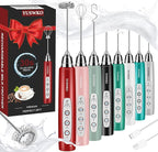 YUSWKO Milk Frother Handheld for Coffee, Rechargeable Drink Mixer with 3 Heads 3 Speeds Electric Coffee Frother Whisk, Gift for Many Occasions and Festival